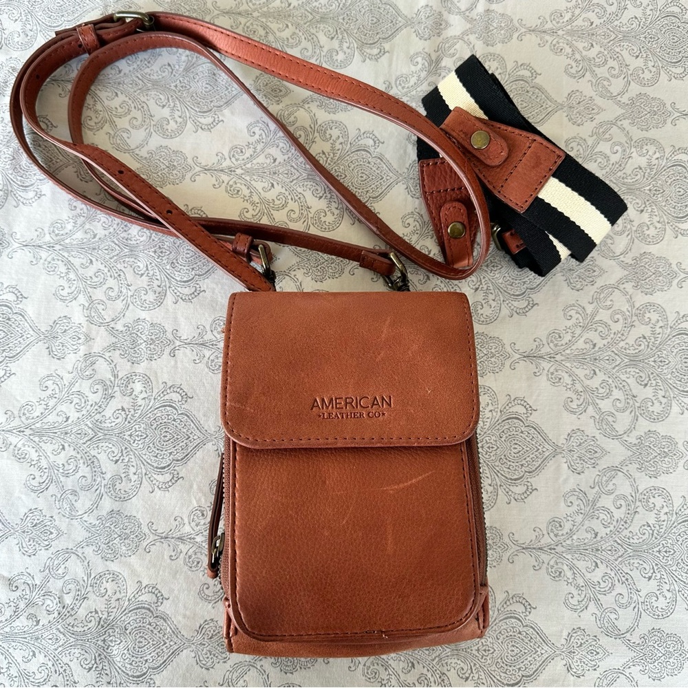 American Leather Co. Kansas Crossbody Bag Brown Leather Extra Strap